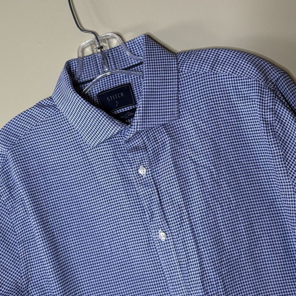 Stitch Note Dress Shirt Mens 17 Large Blue Preppy Business Egyptian Cotton